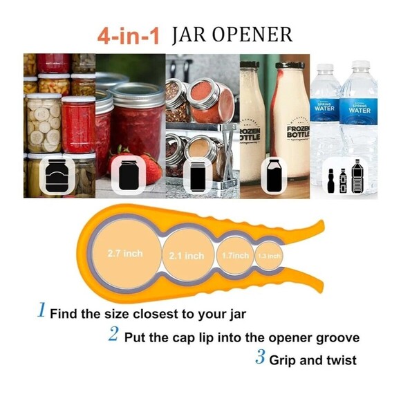 1pc Multifunctional 4-in-1 Jar Opener,can Opener Jar Gripper  Orange/Grey - Picture 5 of 6